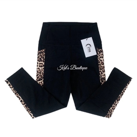 (NWT) Zyia Women’s Leopard Pocket Brilliant Hi-Rise Capri 20" in Black - Picture 9 of 16